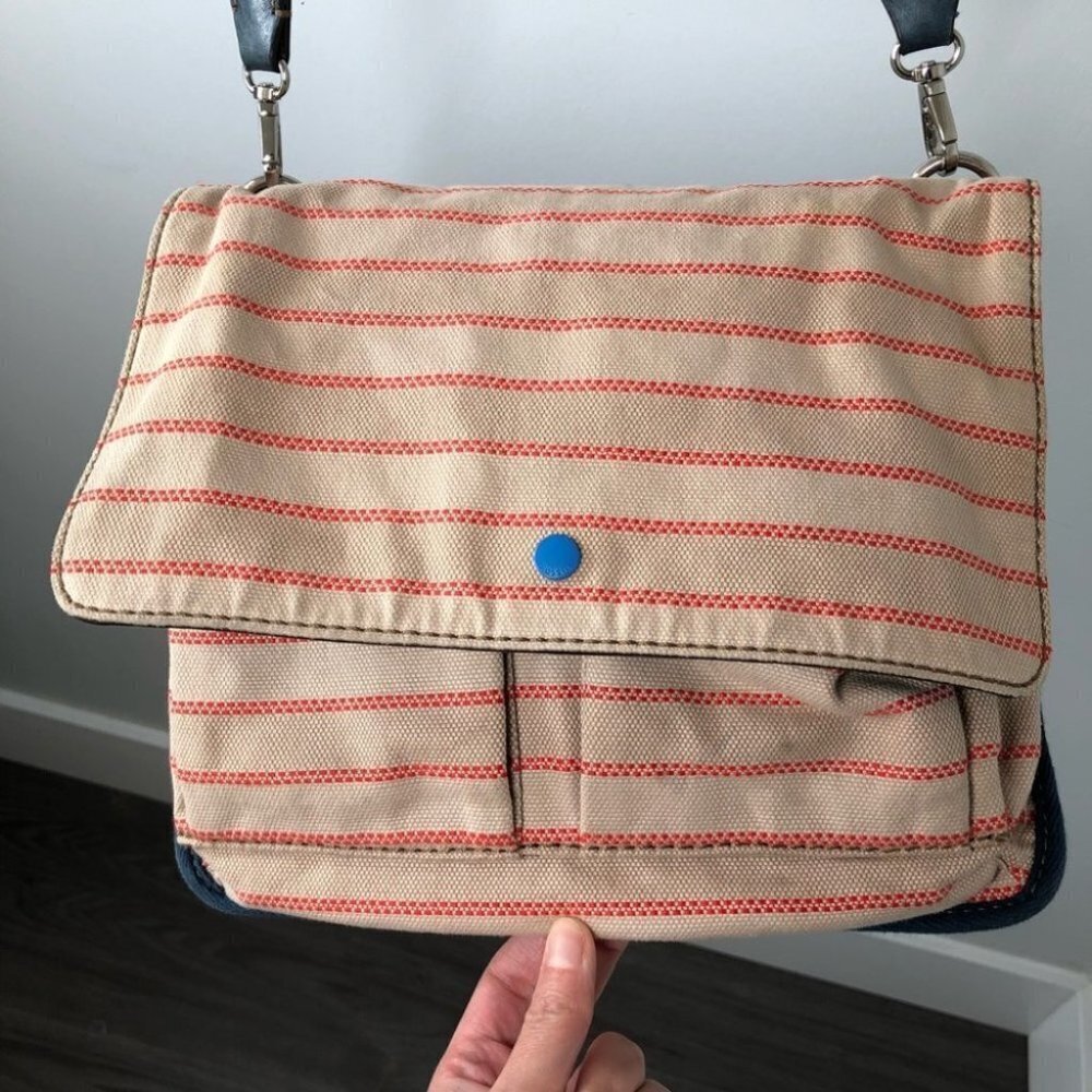FOSSIL Abbot 901 Flap Crossbody Bag Beige and ‎ Blue with Stripes